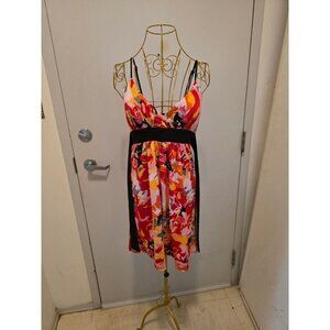 Poet Spaghetti Straps Floral Print Dress Size M Colorful V-Neck